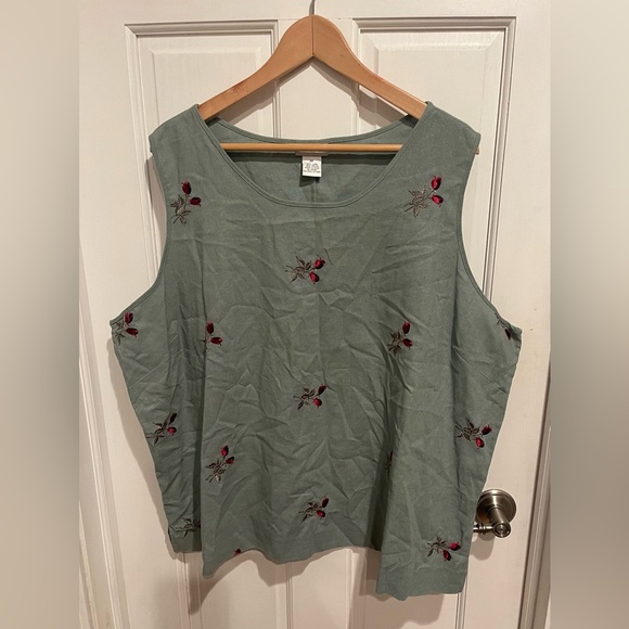 I.S.C. Linen Blend Mossy Green Embellished Sleeveless Tank and Blouse Comb 3X - Picture 2 of 8